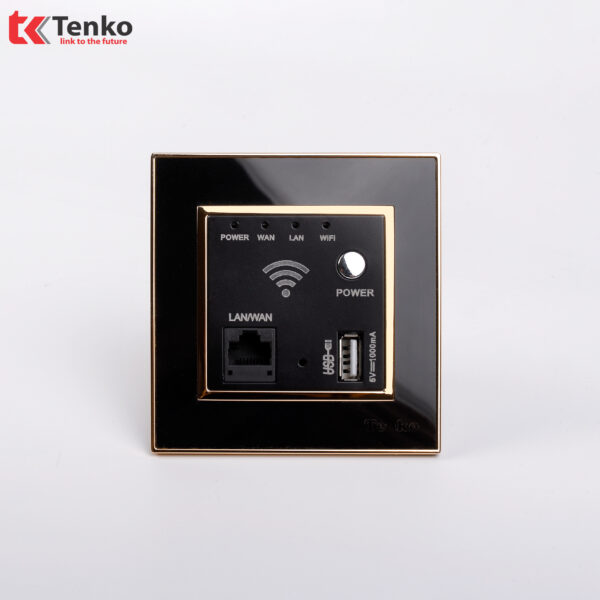 Ổ wifi âm tường Mặt Vuông Nhựa Đen Viền Vàng Tenko TK-F66-69