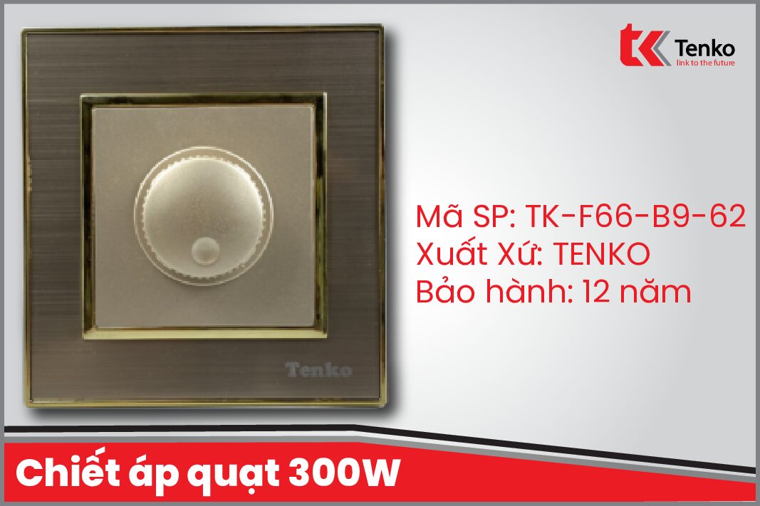 Chiết áp quạt 300W Mặt Nhôm Phay Tenko TK-F66-B9-62 Vàng