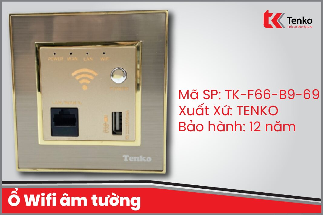 Ổ Wifi âm tường Mặt Nhôm Phay Tenko TK-F66-B9-69 Vàng