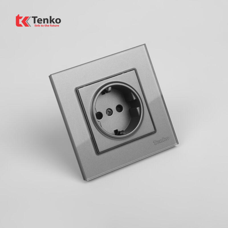 Ổ Cắm Chìm Chuẩn Đức Mặt Kính Cường Lực Tenko TK-F71D-20 Xám