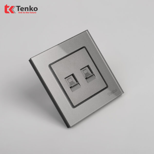 2 Ổ Cắm Mạng Mặt Kính Cường Lực Tenko TK-F71D-52 Xám