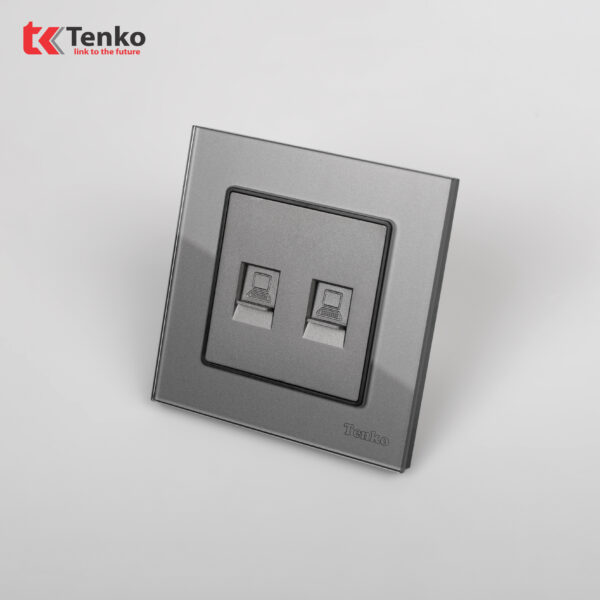 2 Ổ Cắm Mạng Mặt Kính Cường Lực Tenko TK-F71D-52 Xám