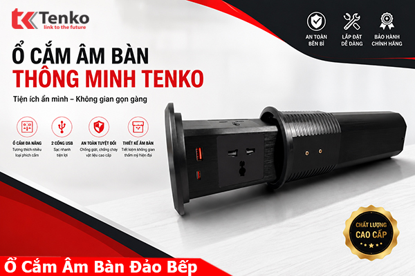 Hộp Ổ Cắm Điện Âm Bàn Tenko TK-HX8 Đen