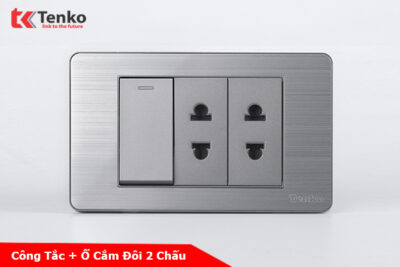 Bộ Công Tắc Ổ Cắm Điện Âm Tường Mặt Kim Loại Bo Viền Màu Xám TENKO TK-C7-025