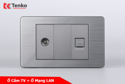 Ổ Cắm Cáp Đồng Trục Và LAN(Mạng) Âm Tường Cao Cấp Mặt Kim Loại Bo Viền Xám TENKO TK-C7-075