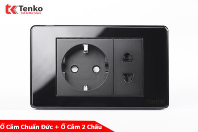 Ổ Điện Đôi 2 Chấu Chuẩn Đức Âm tường Thương Hiệu Nhật Bản Mặt Nhựa TENKO TK-C9-059 Đen