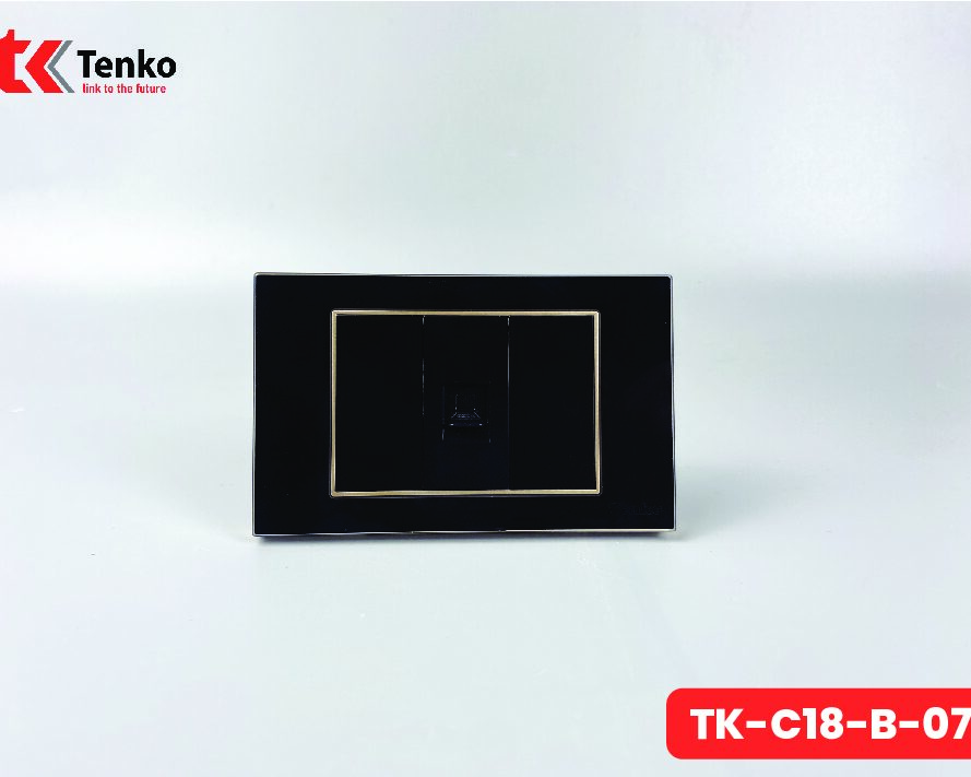 Ổ Cắm Mạng Âm tường Mặt Kính Cường Lực TENKO TK-C18-073 Đen Viền Vàng