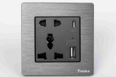 Ổ cắm đôi tích hợp USB Mặt Nhôm Phay Tenko TK-F71B-44 Xám Xước