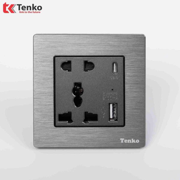 Ổ cắm đôi tích hợp USB Mặt Nhôm Phay Tenko TK-F71B-44 Xám Xước