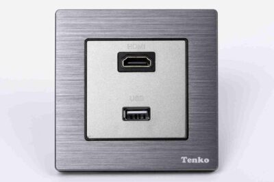 Ổ cắm HDMI + USB Mặt Nhôm Phay Tenko TK-F71B-76 Xám Xước