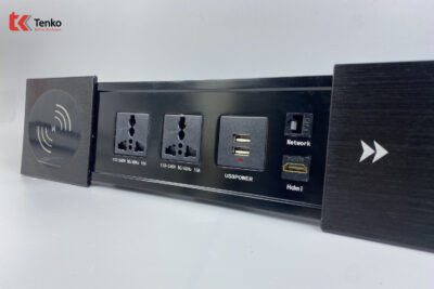 Hộp ổ điện âm bàn Tenko TK-BT01 nắp trượt màu đen cao cấp