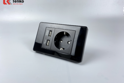 Ổ Cắm Chìm Chuẩn Đức Tích Hợp 2 Cổng USB Sạc Nhanh 5V-2100mAh Âm Tường Mặt Nhựa TENKO TK-C9-065 Đen