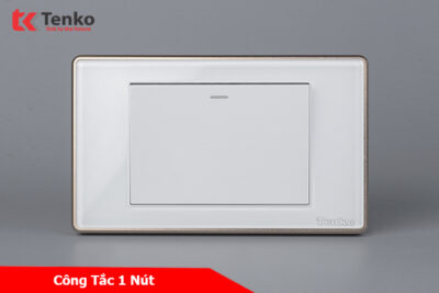 Công Tắc Điện Âm tường Mặt Kính Cường Lực Xám TENKO TK-C18W-01 Trắng Viền Vàng