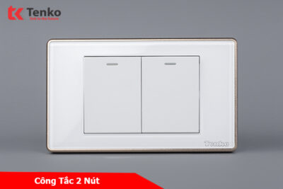 Công Tắc Điện Âm tường Mặt Kính Cường Lực Trắng Viền Vàng TENKO TK-C18W-02