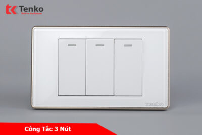 Công Tắc Điện Âm tường Mặt Kính Cường Lực Trắng Viền Vàng TENKO TK-C18W-03