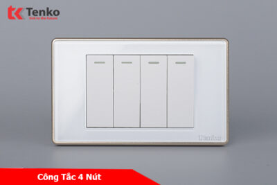 Công Tắc Điện Âm tường Mặt Kính Cường Lực Trắng Viền Vàng TENKO TK-C18W-04