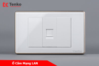 Ổ Cắm Mạng Âm tường Mặt Kính Cường Lực Trắng Viền Vàng TENKO TK-C18W-073