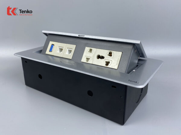 Hộp Ổ Cắm Điện Âm Bàn Họp Desktop Socket Chính hãng TENKO TK-AS05DN Màu Bạc