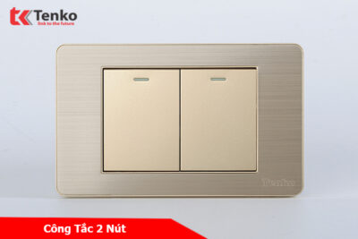 Công Tắc 2 Nút Màu Vàmg Mặt Hợp Kim 1 Chiều Và 2 Chiều Chính hãng Tenko TK-C7G-02