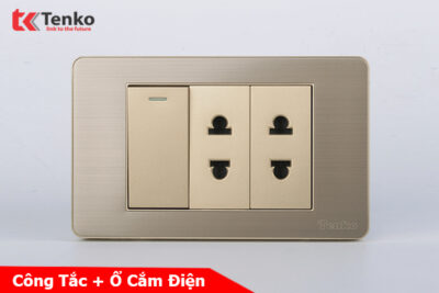 Bộ Công Tắc Ổ Cắm Điện Âm Tường Mặt Kim Loại Bo Viền Màu Vàng TENKO TK-C7G-025