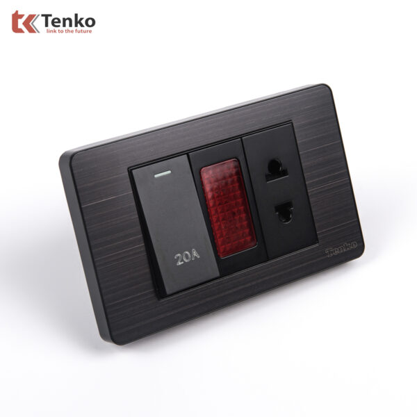 Ổ Cắm Và Công Tắc Điện 20A Công Suất Cao Âm Tường Mặt Kim Loại Đen Xám Tenko TK-C7G-080