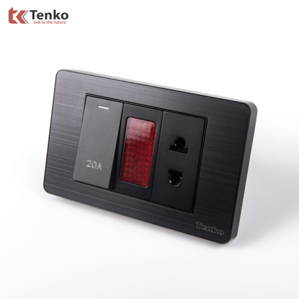 Ổ Cắm Và Công Tắc Điện 20A Công Suất Cao Âm Tường Mặt Kim Loại Đen Xám Tenko TK-C7G-080