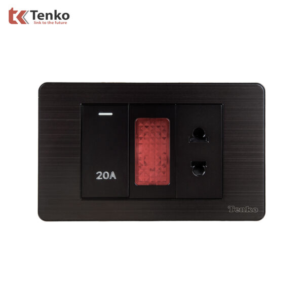 Ổ Cắm Và Công Tắc Điện 20A Công Suất Cao Âm Tường Mặt Kim Loại Đen Xám Tenko TK-C7G-080