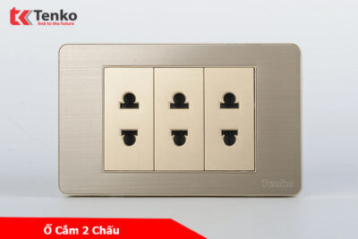 Ổ Cắm Điện Đôi Màu Vàng 2 Chấu Âm Tường Mặt Hợp Kim Tenko TK-C7G-020