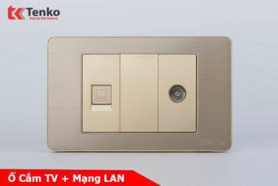 Ổ Cắm Mạng LAN + TV Âm Tường Mặt Kim Loại Vàng TENKO TK-C7G-075