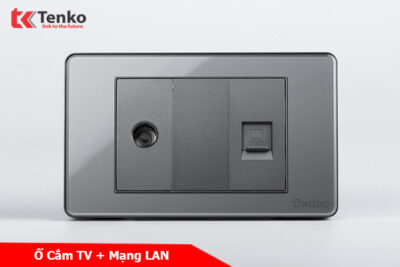 Ổ Cắm Mạng LAN(Rj45) Và TV Âm Tường Cao Cấp Thương Hiệu Nhật TENKO TK-C9-075 Xám Bo Viền