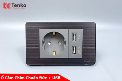 Ổ Cắm Chìm Chuẩn Đức Có USB Màu Đen Xám Âm Tường Mặt Hợp Kim Tenko TK-C7G-065