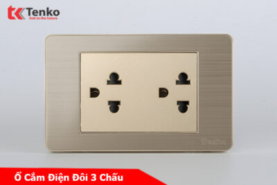 Ổ Cắm Điện Đôi 3 Chấu Màu Vàng Âm Tường Mặt Hợp Kim Tenko TK-C7G-044