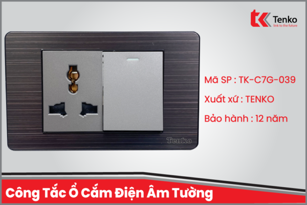 Công Tắc Ổ Cắm Điện Âm tường Mặt Hợp Kim Đen Xám TENKO TK-C7G-039