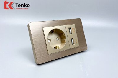 Ổ Cắm Chìm Chuẩn Đức Có USB Màu Vàng Âm Tường Mặt Hợp Kim Tenko TK-C7G-065