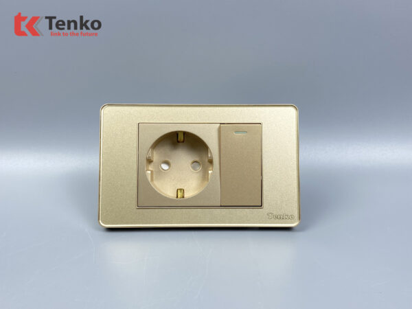 Ổ Cắm Chìm Chuẩn Đức Có Công Tắc Âm Tường Mặt Nhựa Epoxy Tenko TK-C9-060 Vàng
