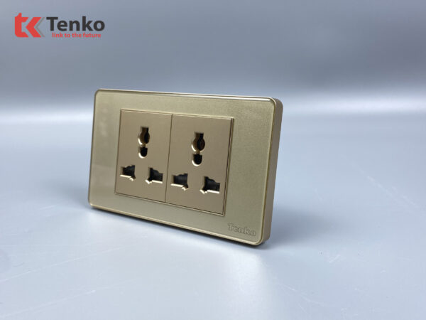 Ổ Đôi 3 Chấu Đa Năng Âm Tường Mặt Nhựa Epoxy TENKO TK-C9-050 Vàng