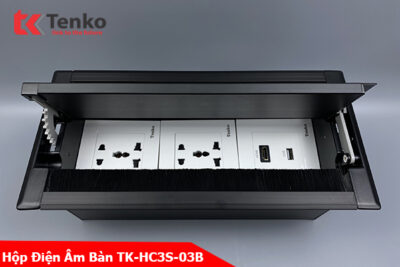Hộp Điện Âm Bàn Mở 2 Chiều 2 Ổ Cắm Điện Đa Năng, 1 HDMI Và 1 Cổng USB Tenko TK-HC3S-03 Đen