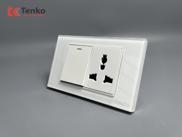 Công Tắc Ổ Cắm Điện Âm tường Mặt Kính Cường Lực TENKO TK-C18-039 Trắng