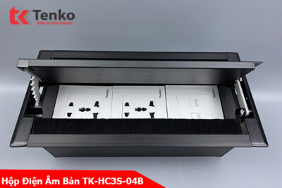 Hộp Điện Âm Bàn Mở 2 Chiều 2 Ổ Cắm Điện Đa Năng, 2 Mạng LAN (RJ45) Tenko TK-HC3S-04 Đen