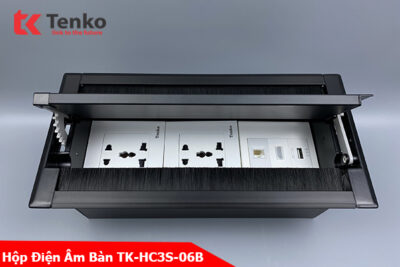 Hộp Điện Âm Bàn Mở 2 Chiều 2 Ổ Cắm Điện Đa Năng, 1 Mạng LAN (RJ45), 1 HDMI Và 1 USB Tenko TK-HC3S-06 Đen