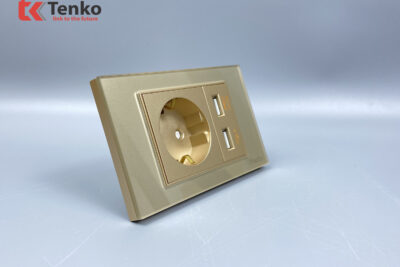 Ổ Cắm Chìm Chuẩn Đức Có USB Mặt Kính Cường Lực Tenko TK-C18-065 Vàng