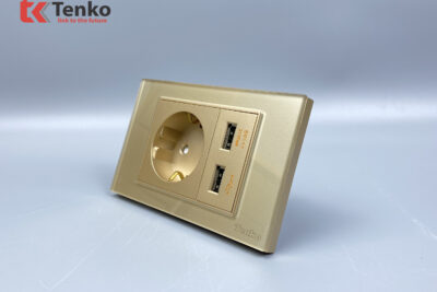 Ổ Cắm Chìm Chuẩn Đức Có USB Mặt Kính Cường Lực Tenko TK-C18-065 Vàng