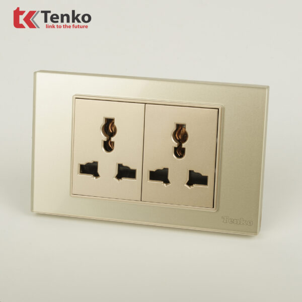 Ổ Đôi 3 Chấu Đa Năng Mặt Kính Cường Lực TENKO TK-C18-050 Màu Vàng