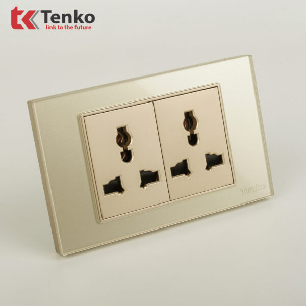 Ổ Đôi 3 Chấu Đa Năng Mặt Kính Cường Lực TENKO TK-C18-050 Màu Vàng