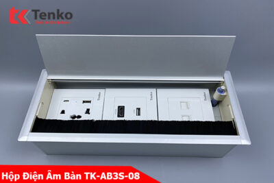 Hộp Ổ Điện Âm Bàn Họp Đa Năng, 2 Ổ Mạng LAN (RJ45), 2 USB, 1 HDMI, Box Nhôm Nguyên Khối Tenko TK-AB3S-08