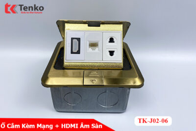 Ổ Cắm Điện Âm Sàn Kèm Mạng LAN Và HDMI Chính Hãng Tenko TK-J02-06 Màu Vàng