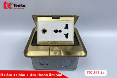 Ổ Cắm Điện Âm Sàn 3 Chấu Kèm Cổng Âm Thanh Chính Hãng Tenko TK-J02-14 Màu Vàng