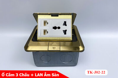 Ổ Cắm Điện Âm Sàn 3 Chấu Kèm 2 Mạng LAN Chính Hãng Tenko TK-J02-22 Màu Vàng