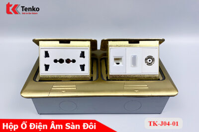 Ổ Cắm Điện Đôi 3 Chấu Âm Sàn Tích Hợp Mạng LAN,  HDMI Và TV Chính Hãng Tenko TK-J04-01 Vàng