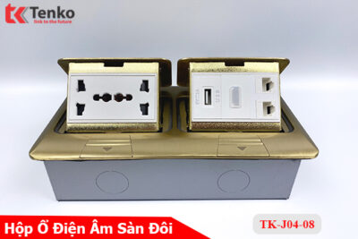 Ổ Cắm Điện Đôi 3 Chấu Âm Sàn Kèm 2 Ổ Mạng LAN, USB Và HDMI Chính Hãng Tenko TK-J04-08 Vàng